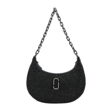 MARC JACOBS THE RHINESTONE 拉鍊水鑽鍊帶肩背包-黑色