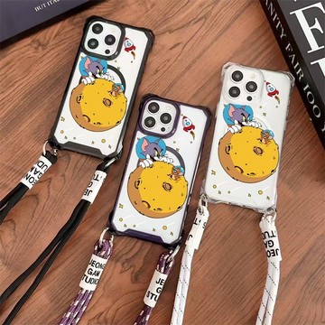 湯姆和傑瑞 四角防摔 挂繩殼 磁吸充電  適用 iPhone 17 16 16e 15 14 13 12 11 保護殼