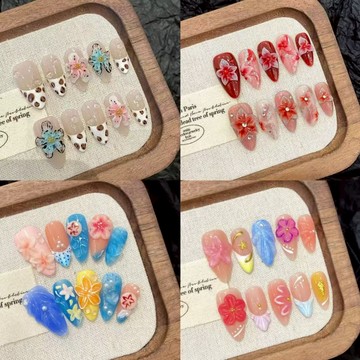 惡魔花立體雕花彩繪手工花卉冰花杏仁大呲花手工穿戴甲
