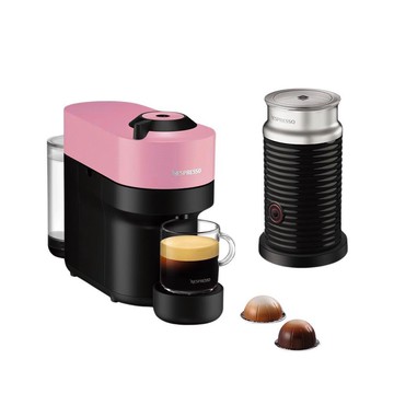 【Nespresso】臻選厚萃 Vertuo POP 膠囊咖啡機 櫻花粉+A3黑色奶泡機組合