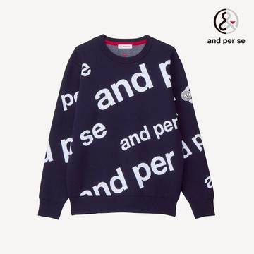 【and per se】男款深藍色輕量吸濕發熱運動機能毛衣 DGU4J232