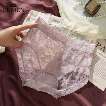 ECMLN 女式法式純性感蕾絲內褲中腰舒適透氣三角褲