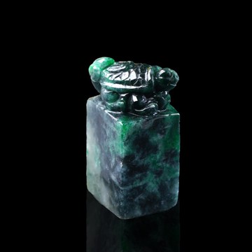 【吉祥‧長壽】花青翡翠烏龜玉印章 | 天然緬甸玉翡翠A貨 | 送禮