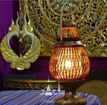泰國手工藝品 東南亞風格竹編燈 臺燈 個性擺件