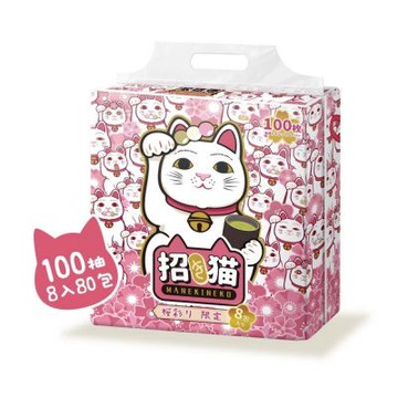 【東京豪德寺】招財猫春櫻之舞抽取式衛生紙(100抽8包10袋/箱)