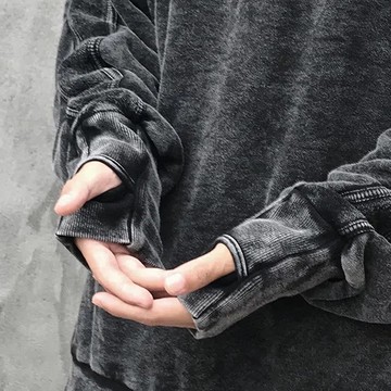 【現貨】大學t 水洗t 忍者袖套 oversize 落肩 復古 做舊 開叉下襬 高街 套頭大學t 男生衣服 男裝