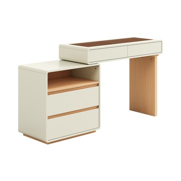 hoi!林氏木業北歐理想家鋼化玻璃三斗櫃伸縮化妝桌 UD3C