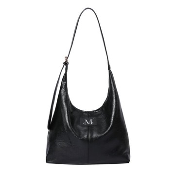 韓國 MUCENT CRESCENT LEATHER SHOULDER BAG 光澤月彎皮革肩背包 黑色 BLACK