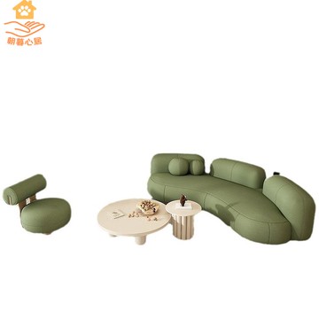 美容院設計師羊羔絨沙發小戶型客廳民宿休息區布藝奶油風弧形沙發[DD280108]