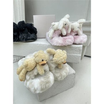 【新版】小熊毛毛厚底拖鞋女2025秋冬新款可拆卸玩偶外穿時尚拖鞋