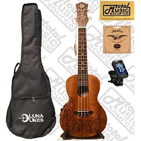 Luna Mahogany Series Mo'o Acoustic-Electric Concert Ukulele w  Gigbag,Tuner,Strings ＆ PC