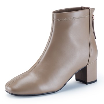 TAS 百搭素面柔軟羊皮中跟短靴 可可 #44813