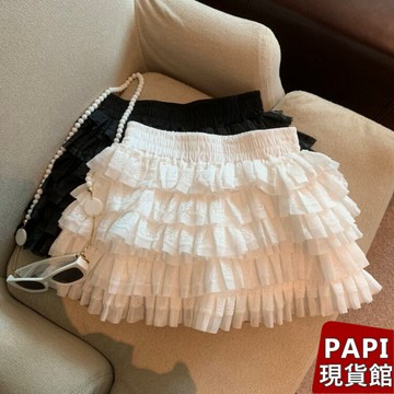 【PAPI】千金風滾邊多層蛋糕裙 韓系INS修身顯瘦蕾絲高腰短裙 迷你裙 半身裙 高腰裙 澎澎裙A字裙女【1906】
