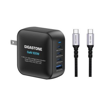 Gigastone 100W GaN氮化鎵四孔快充充電器組 PD3.0 USB-C三孔 USB-A 100W編織快充線