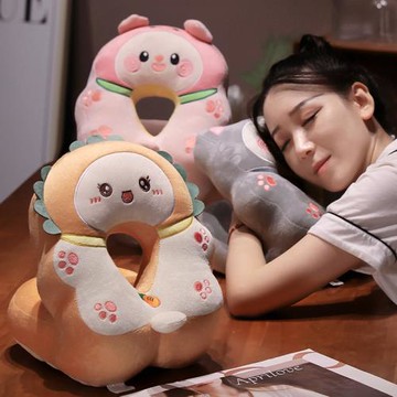 戴帽子動物卡通冰豆豆午睡枕小學生兒童睡覺趴趴桌子辦公室午休枕