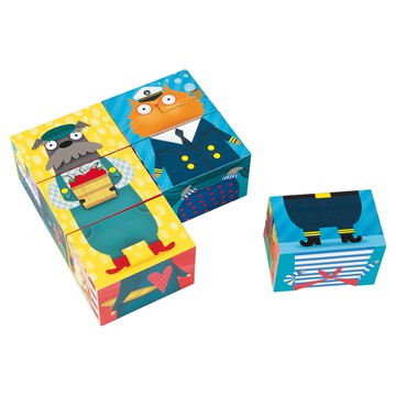 Janod 方塊拼圖 我到底是誰 法式插畫設計 三截式六面拼圖 幼兒拼圖  6個  1組