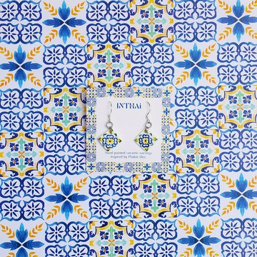 普吉島磁磚 01 普吉島磁磚圖案陶瓷耳環