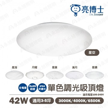 ?? 免運 亮博士 亮麗滿月/星空/星海/星鑽/星晨/月曜 LED 42W全電壓 吸頂燈 3段調光 白光/黃光/自然光 〖永光照明〗DR-REC-42W%VY