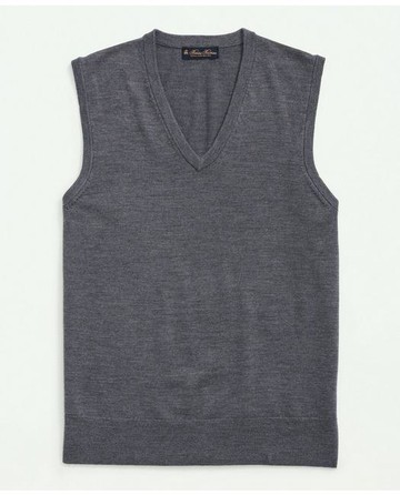 Brooks Brothers Men's Fine Merino Wool Sweater Vest | Grey Heather | Size XS