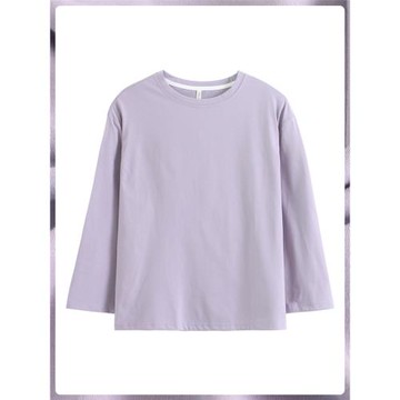 純棉睡衣女士T恤長袖紫色上衣春秋圓領套頭寬松休閑可外穿家居服