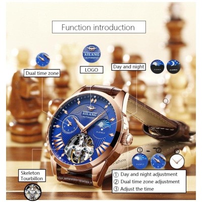 腕時計 メンズ 40代 50代 サン＆ムーン フェイズ デュアルタイム AILANG 機械式 自動巻き 腕時計 スケルトン 父の日 |  LINEショッピング