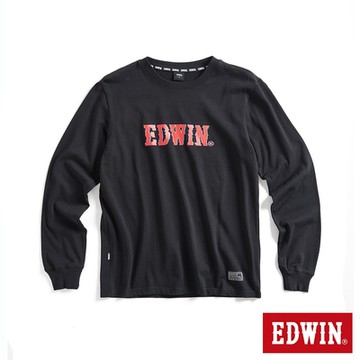 EDWIN 男裝 EDGE 光能雜訊LOGO印花長袖T恤-黑色
