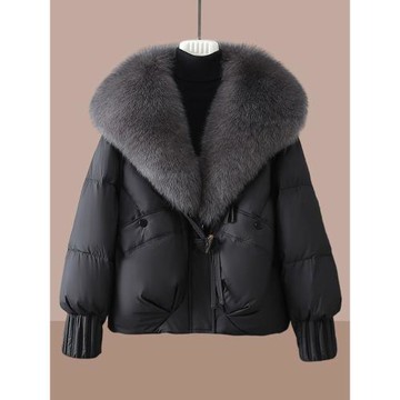 爆款棉衣棉服女2025年冬新款黑色短款高端時尚加厚毛領小個子外套