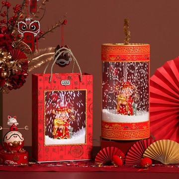 新年財神音樂盒家居飄雪八音盒春節裝飾擺件送男女生新春禮物