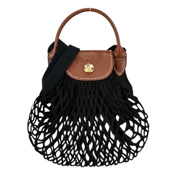 [平輸版]LONGCHAMP LE PLIAGE FILET系列網狀棉質斜背包(黑)真品平輸