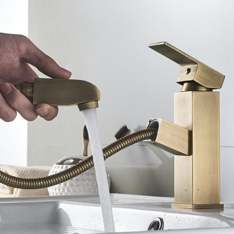 蛇口 混合水栓 真鍮製 キッチン 浴室 洗面台兼用 伸縮ノズル シングルレバー キッチンシャワー 水道 | LINEショッピング