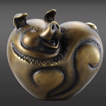 開運陶源  羅廣維限量原作  豬銅雕  [如意順心] 禮品