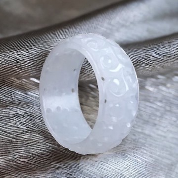 冰種白翡翡翠雕花戒指 | 國際16圍 | 天然緬甸玉翡翠A貨 | 送禮