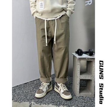 杠叔工裝褲男秋冬季寬松直筒純色百搭美式潮牌潮流長褲子休閑時尚