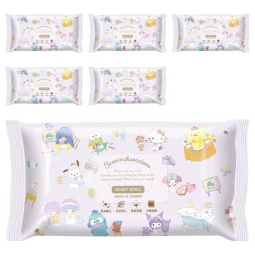 Sanrio 三麗鷗 加厚純水濕紙巾 恬靜時光 80張  6個  1個裝
