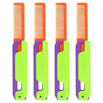 3D打印重力梳子 可折疊收納 外出便攜  綠色 + 紫色  4支