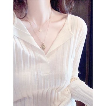 早秋新款半開領羊絨衫女修身薄款坑條套頭針織打底衫顯瘦羊毛毛衣