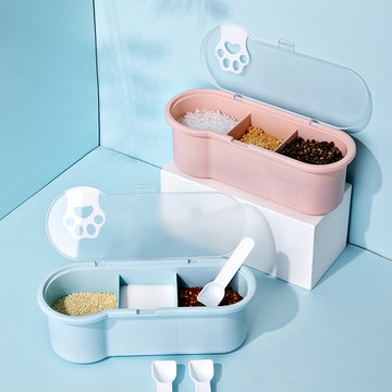 三格一體有蓋調料盒廚房家用簡約佐料味精鹽罐調味料收納盒組合裝