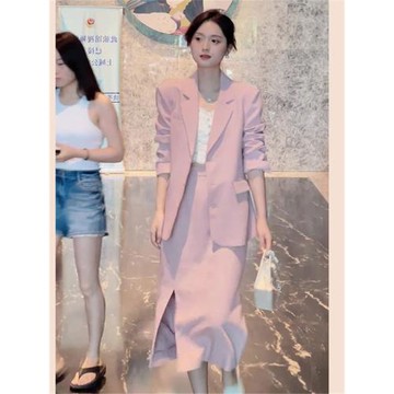 小香風粉色西裝套裝裙冷淡系高級感氣質名媛法式連衣裙子春季女裝