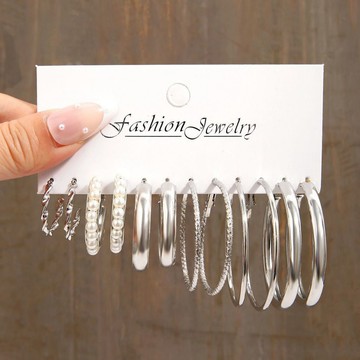 earrings women銀色耳圈方形幾何形復古耳飾赫本風耳環套裝12件套