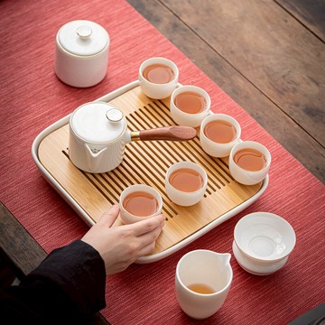 羊脂玉瓷功夫茶具套裝家用客廳簡約陶瓷干泡茶盤輕奢現代小套禮盒