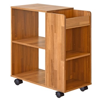 《HOPMA》開放式多格收納櫃 台灣製造 邊櫃 桌櫃 沙發邊櫃 置物櫃 滑輪 美背-拼版柚木