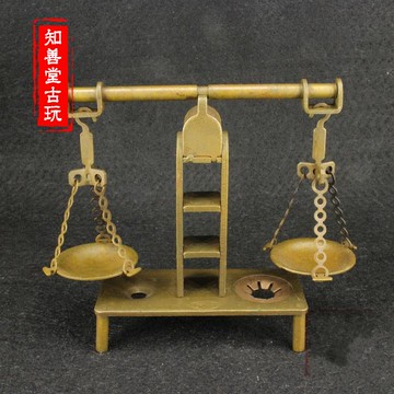 古玩雜項收藏 仿古純銅小稱精美全銅手工鑄造 天平公正稱擺件收藏