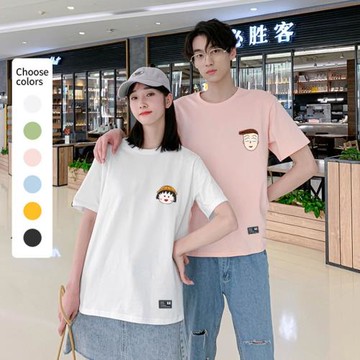 櫻桃小丸子短袖花輪t恤男女情侶裝純棉寬松半袖日漫復古印花潮ins