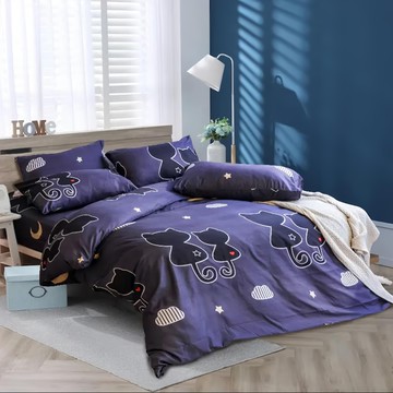Blue Cat 藍貓台灣製造銀離子抗菌床包組 貓咪倩影  床包5尺(150 x 186cm) + 枕套 x 2 + 兩用被套  床包+枕套+兩用被套組