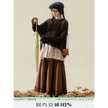 三寸藕【焦糖漫想】復古設計感綁帶毛衣冬季小眾慵懶加厚保暖上衣