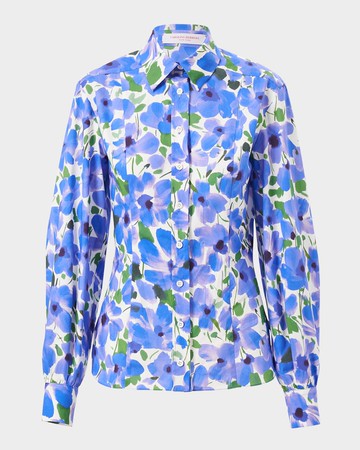 Floral-Print Button-Down Blouse