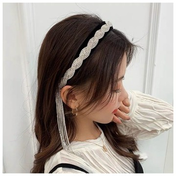 梨花HaNA 閃鑽女伶水鑽流蘇．黑絲絨髮箍