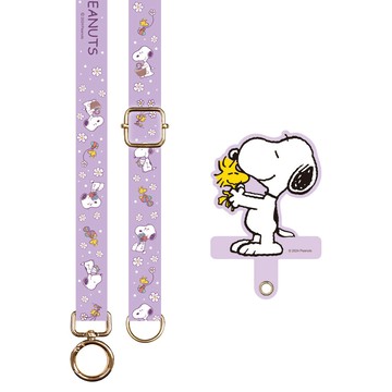 PEANUTS 史努比 多功能手機夾片掛繩組  紫花款  1套