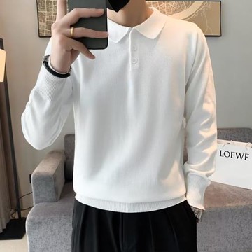 潮牌polo衫男士春秋季翻領純色長袖t恤ins韓版潮流商務休閑上衣服