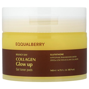 EQQUALBERRY, Bouncy Day，Collagen Glow Up，凝膠爽膚水棉墊，60 片
